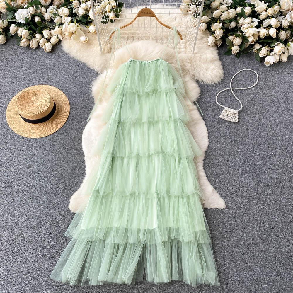 VAKKV Sexy Straps Tulle Mint Green Dress Women Holiday Dress P228