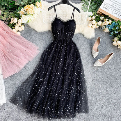 VAKKV Cute A line Sleeveless Sequin Tulle Dress Beach Summer Holiday Dress P255