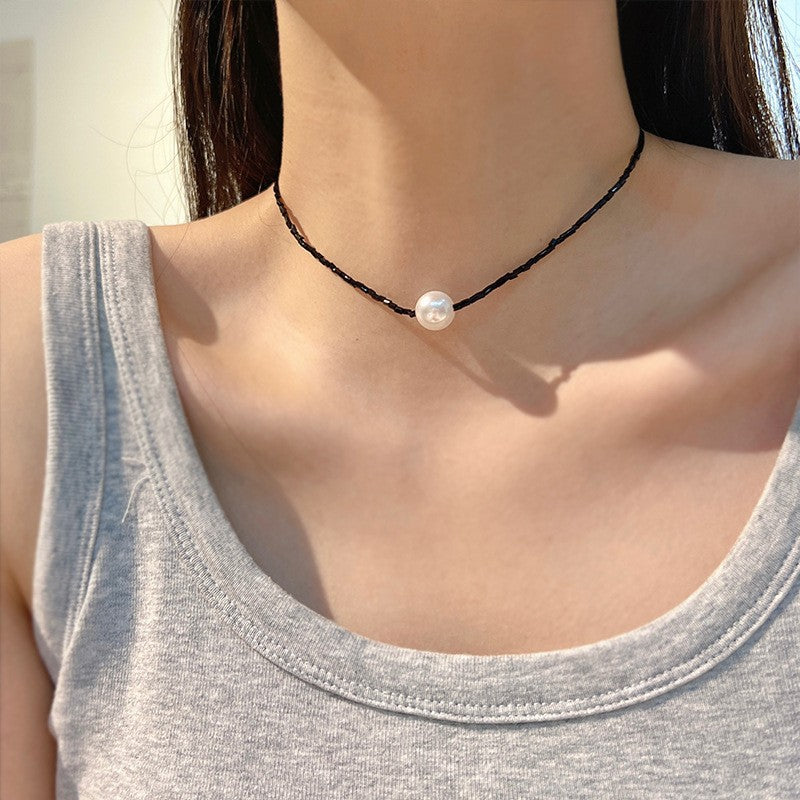 Ni Ni Same Style Pearl Necklace for Women Light Luxury Temperament High-Grade Clavicle Chain  New Popular Niche Necklace