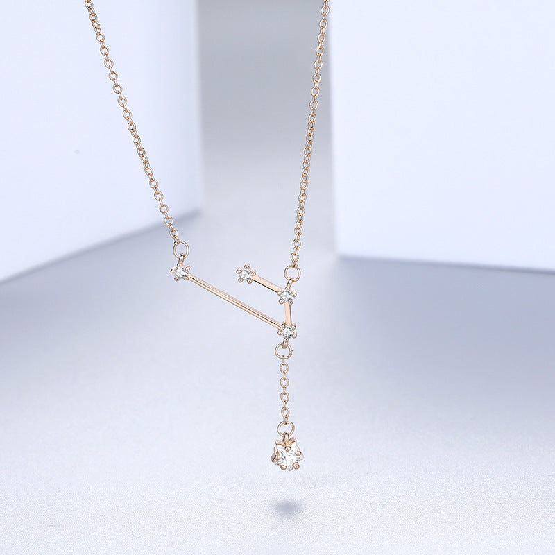 vakkv  Jinyili S925 Silver Twelve Constellation Zircon Necklace Simple All-Match Special-Interest Design Tassel Pentagram Clavicle Chain