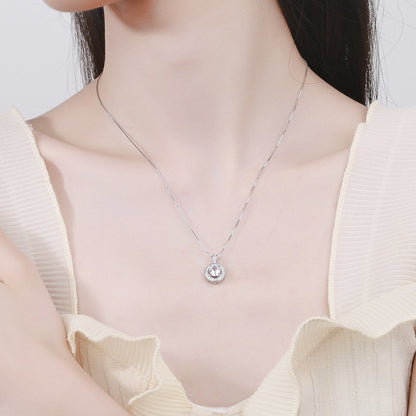 Live Supply Hot 2 Karat High Carbon Diamond Necklace Female Eight Hearts and Eight Arrows round Bag Pendant Clavicle Chain Jewelry