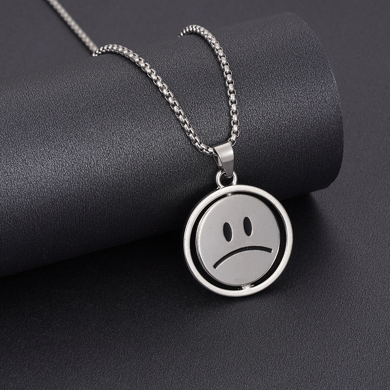 vakkv Titanium Steel Rotating Smiley Necklace Men's Trendy Ins Style Hip Hop Pendant Internet Celebrity Women's Simple Personalized All-Match Crying Face Pendant