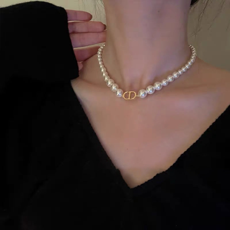 Ni Ni Same Style Pearl Necklace for Women Light Luxury Temperament High-Grade Clavicle Chain  New Popular Niche Necklace