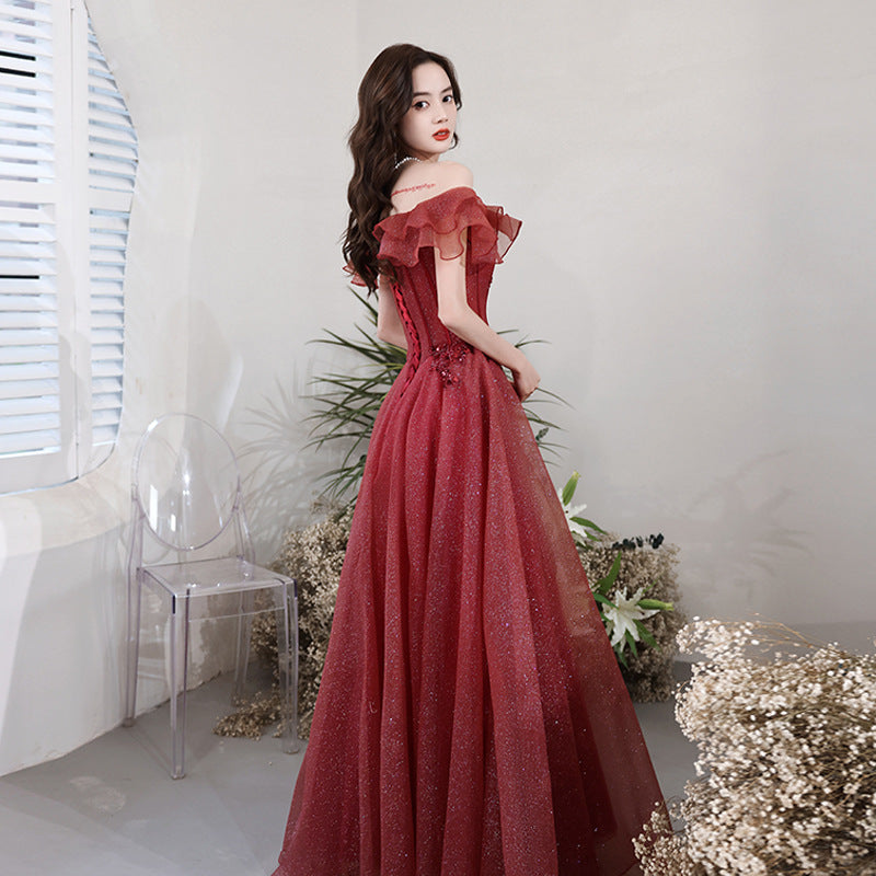 VSKKV Wine Red Toast Clothing  New Bridal Wedding Temperament Engagement Dress Wedding Banquet Small Evening Dress Women