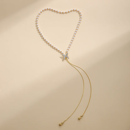 Online Influencer Fashion Personality Pearl Butterfly Necklace Ins Trendy All-Match Niche Pendant Cold Style Light Luxury Clavicle