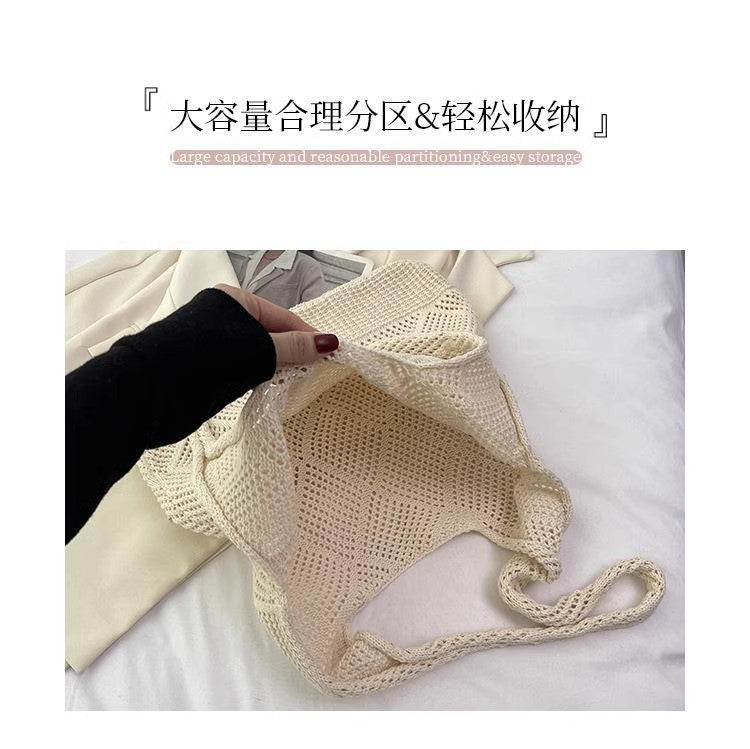 Cross-Border Knitted Bags Women's Retro Hand-Woven Wool Bag Simple Tote Bag Shoulder Bags