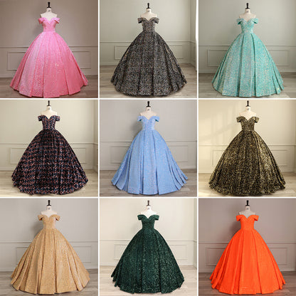 European and American Foreign Trade Bridal Wedding Dress Female  Color Change Sequins Ball Performance Costume off-Shoulder Pettiskirt Adult