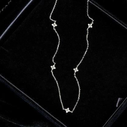 vakkv  S925 Sterling Silver Clover Necklace for Women Light Luxury Temperament High-Grade All-Match Clavicle Chain Starry New Necklace