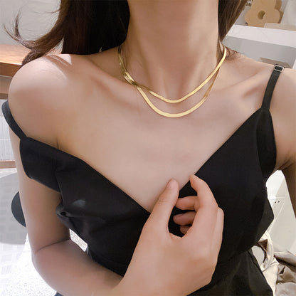 vakkv Kendall Jenner Clavicle Necklace for Women HOTan and NEWn Personalized Can Be Twin Plain Blade Snake Bones Chain Cold Wind Twin Clavicle Chain