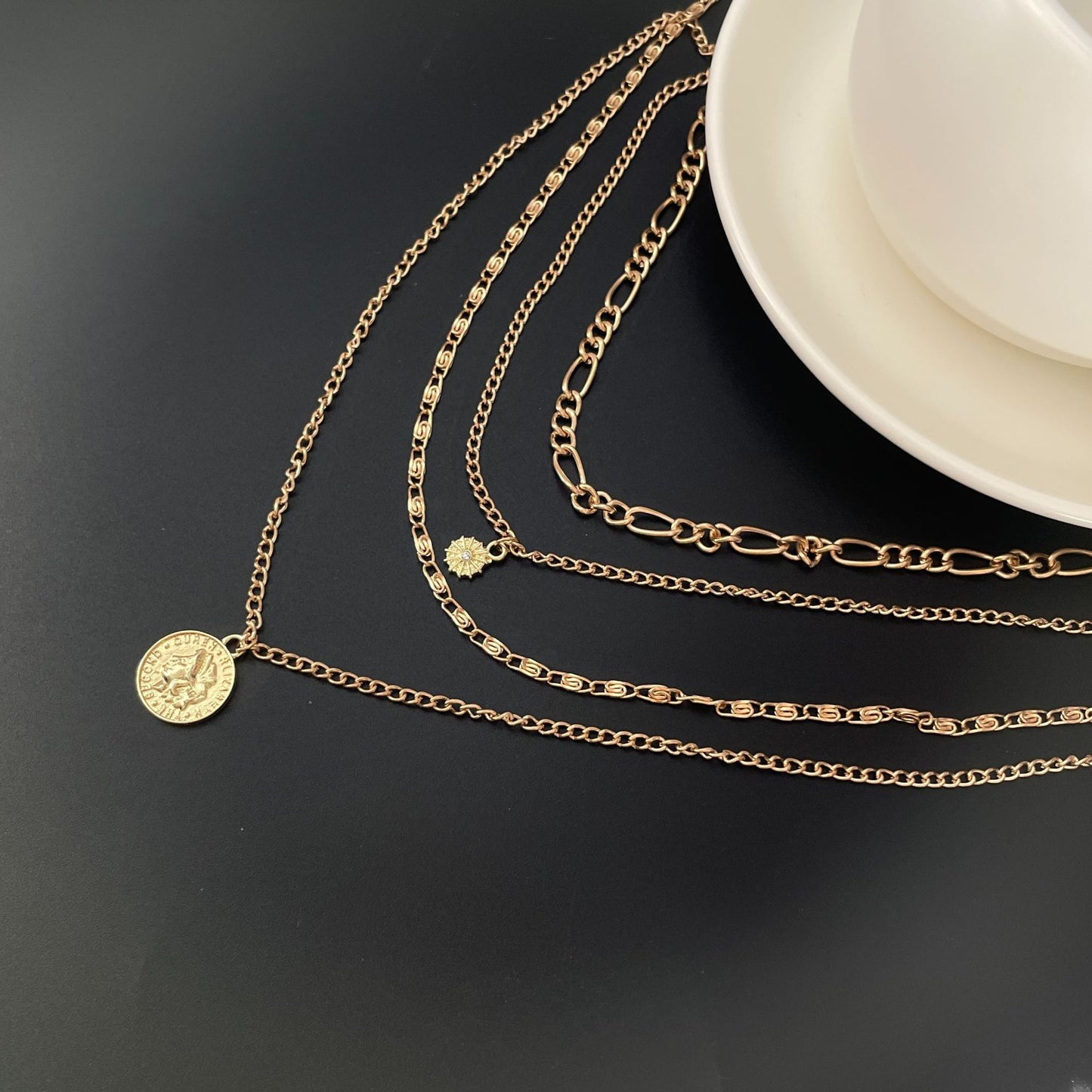 vakkv  South Korea Simple HOTan and NEWn Style Metal Portrait Coin Necklace Women's Multi-Layer Twin Light Luxury Minority Exaggerated Temperamental Clavicle Chain