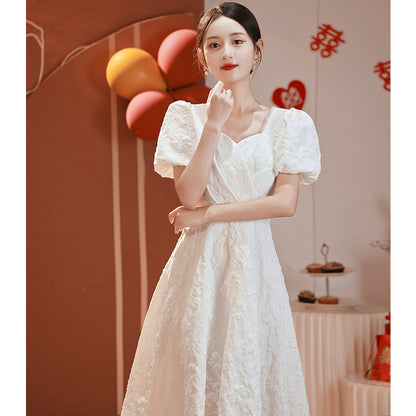 VAKKV Women's Formal Dress with License Summer New Engagement White Banquet Temperament Square Collar Simple Daily Style Dress for Women