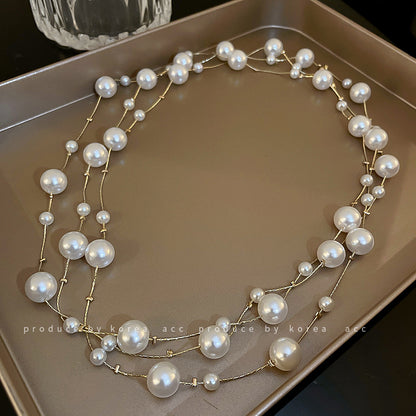 vakkv  Super Fairy Long Pearl Necklace Trendy Temperament Palace Style Special-Interest Design Clavicle Chain Exquisite Gentle Sweater Chain