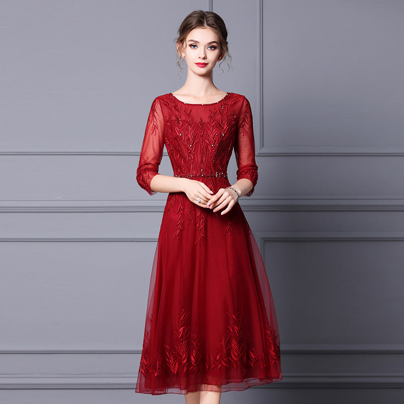 VSKKV Zhili High-End Spring Dress  New Heavy Industry Beads Embroidered Mid-Length Formal Occasion Formal Dress