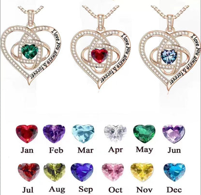 Cross-Border Love Clover Pendant Full Diamond Lettering HOTan and NEWn Style Heart-Shaped Twelve Birthstone Necklace Factory Direct Sales