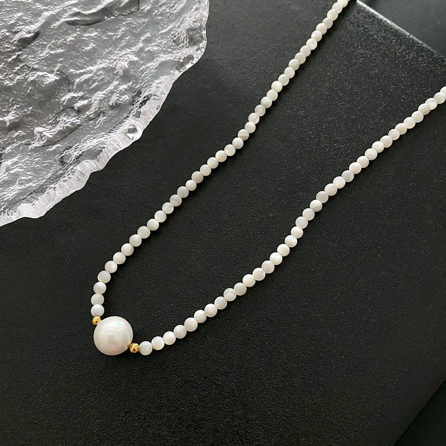 vakkv Vintage Simple and Light Luxury Pearl Natural Stone Natural Crystal Titanium Steel Beaded Freshwater Pearl Necklace Women's Clavicle Chain