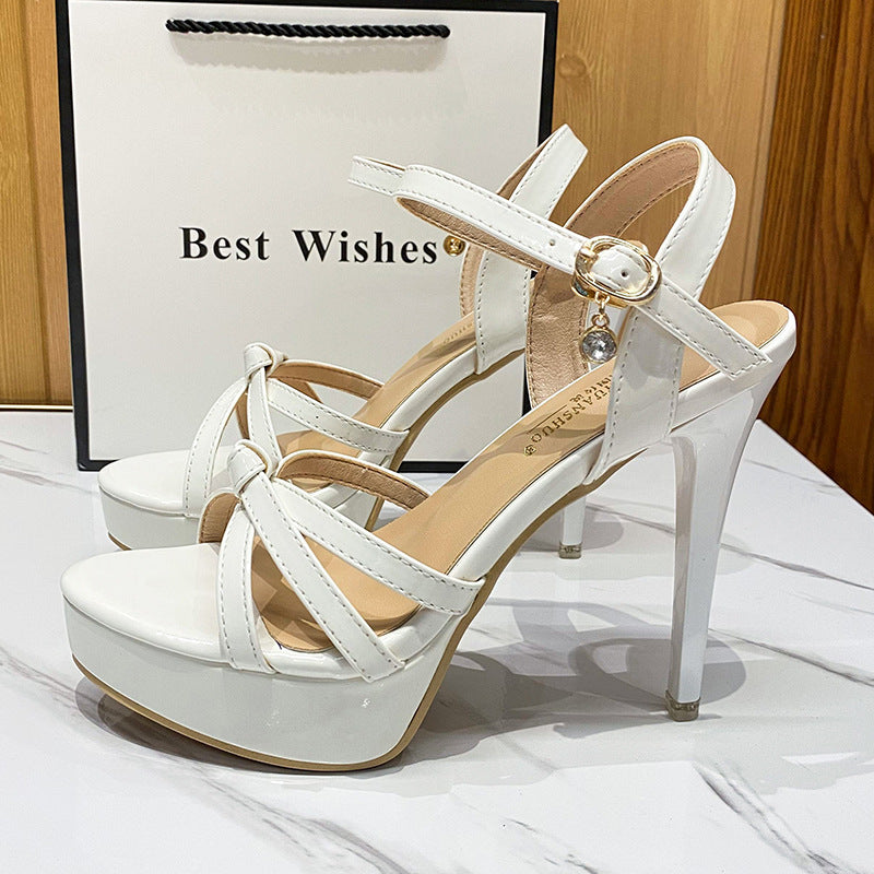 New Spring and Summer High Heels Stiletto Sexy Nightclub Professional Work Women's Peep Toe Sandals 12cm Heel Women's Shoes