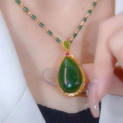 vakkv  Best-Seller on Douyin Jasper Water Drop Pendant Gold Necklace for Women Retro Fashion Elegance Simple New Online Influencer Necklace Women