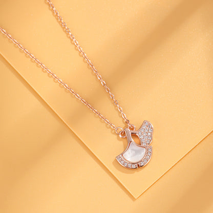 Japanese and Korean Temperament Entry Lux Clavicle Chain Three Lucky Apricot Leaf Necklace Women's Sterling Silver White Shell Pendant Temu Xi Yin Hot Sale