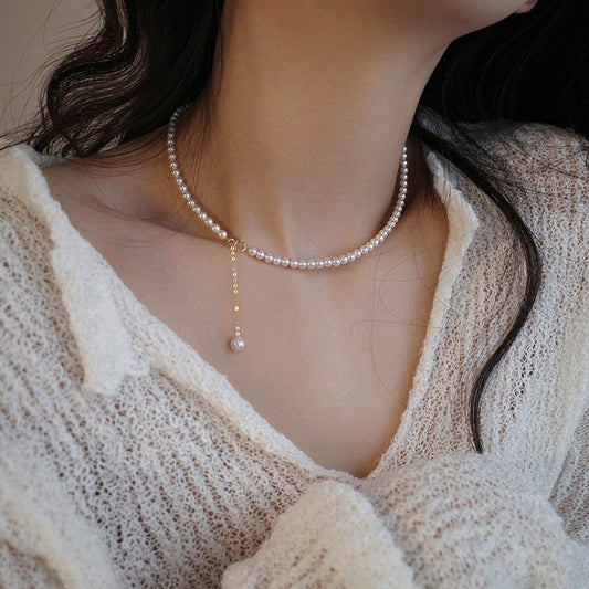 INS Style Pearl Aurora Xiaomi Shijia Pearl Necklace Baby Necklace Necklace Clavicle Perfect Circle Double Layer Light Luxury