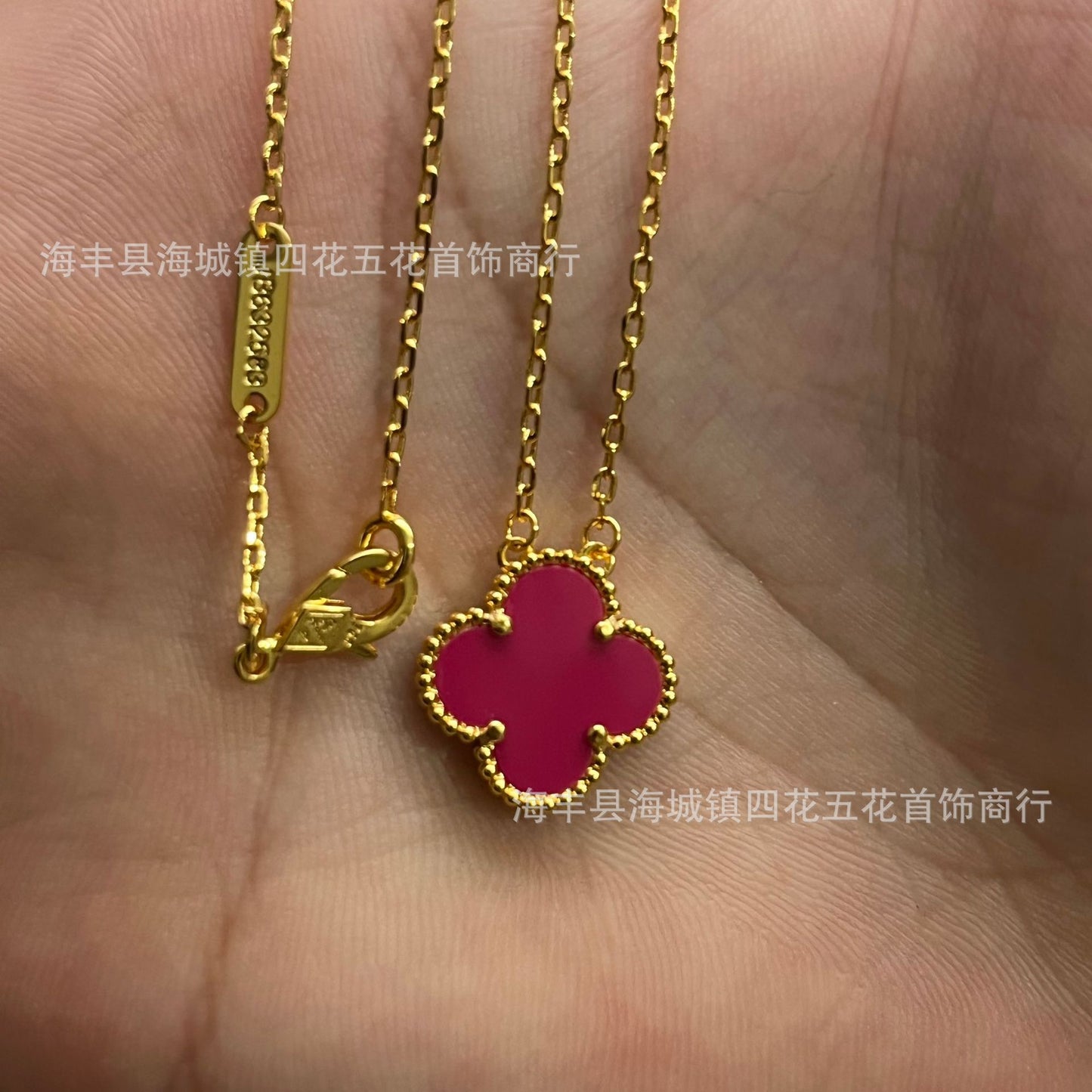 High Version V Gold NOVEMBER'S Clover Necklace Single Flower Natural Fritillary Agate Pendant Double-Sided Clover Clavicle Chain