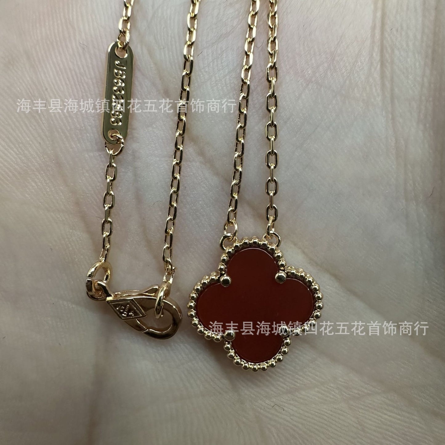 High Version V Gold NOVEMBER'S Clover Necklace Single Flower Natural Fritillary Agate Pendant Double-Sided Clover Clavicle Chain