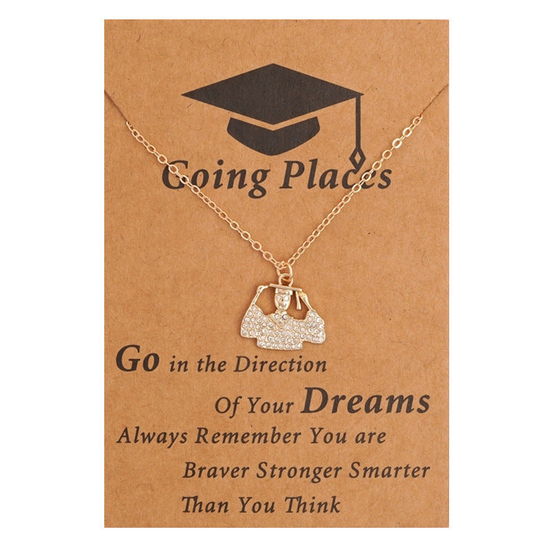 New Creative Design Graduation Commemorative Gift Alloy Diamond Doctorial Hat Graduation Season Necklace Wholesale