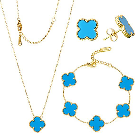 vakkv  New Ornament Lucky Four-Leaf Clover Pendant Multicolor Necklace Suit Simple Cute Women Bracelet