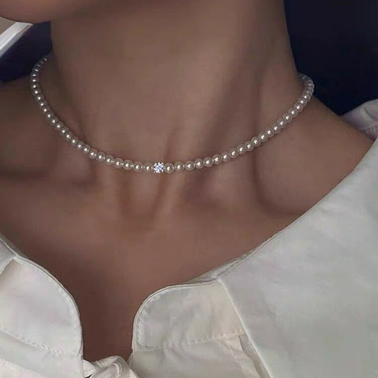 Ni Ni Same Style Pearl Necklace for Women Light Luxury Temperament High-Grade Clavicle Chain  New Popular Niche Necklace