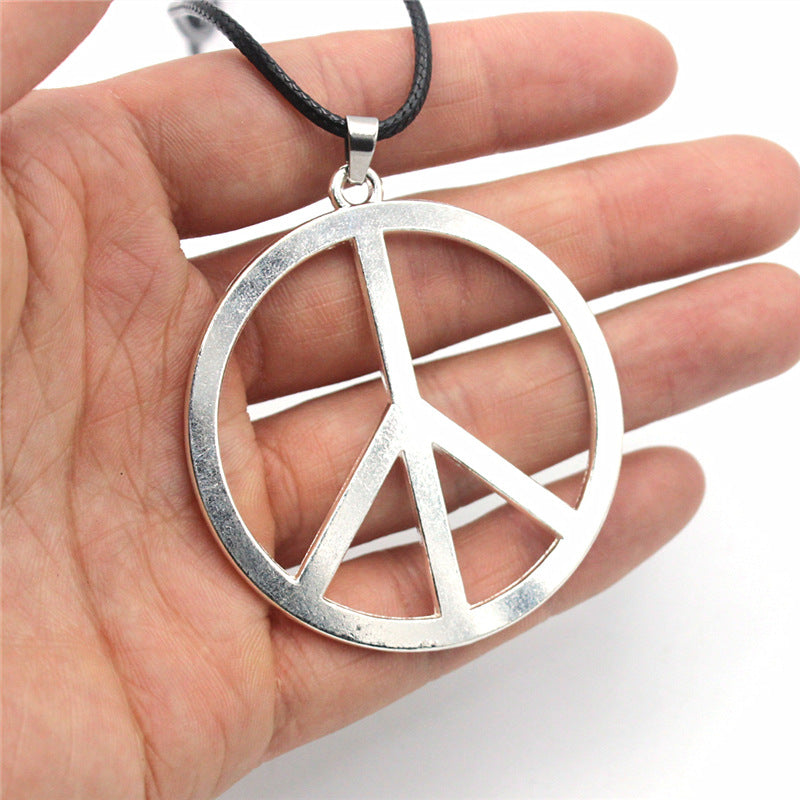 vakkv Alloy Large Peace Necklace Sweater Chain Wholesale Electroplating Alloy Anti-war Peace Pendant Necklace Three Colors Optional