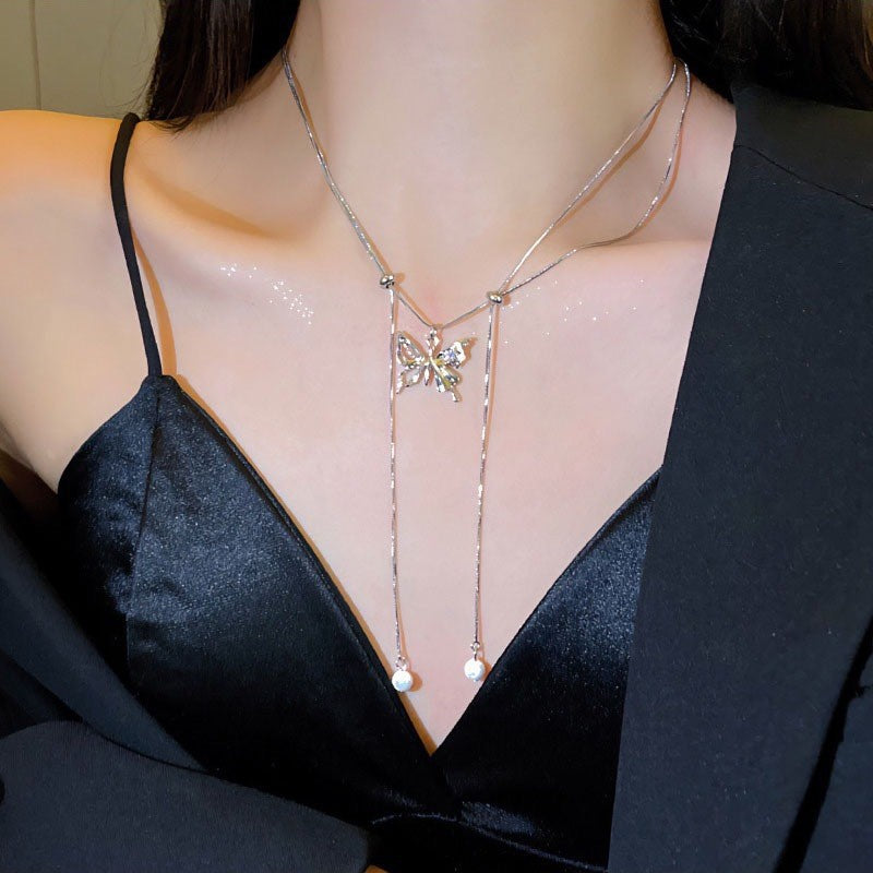 New Cold Style Butterfly Necklace Female Fashion Ins Style Personality All-Match Necklace Niche High-End Clavicle Chain Accessories