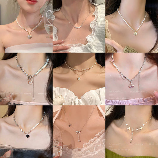 INS Style High-Grade Light Luxury Pearl Necklace Love Hot Girl Beaded Clavicle Chain Female Temperament All-Match Accessories Wholesale