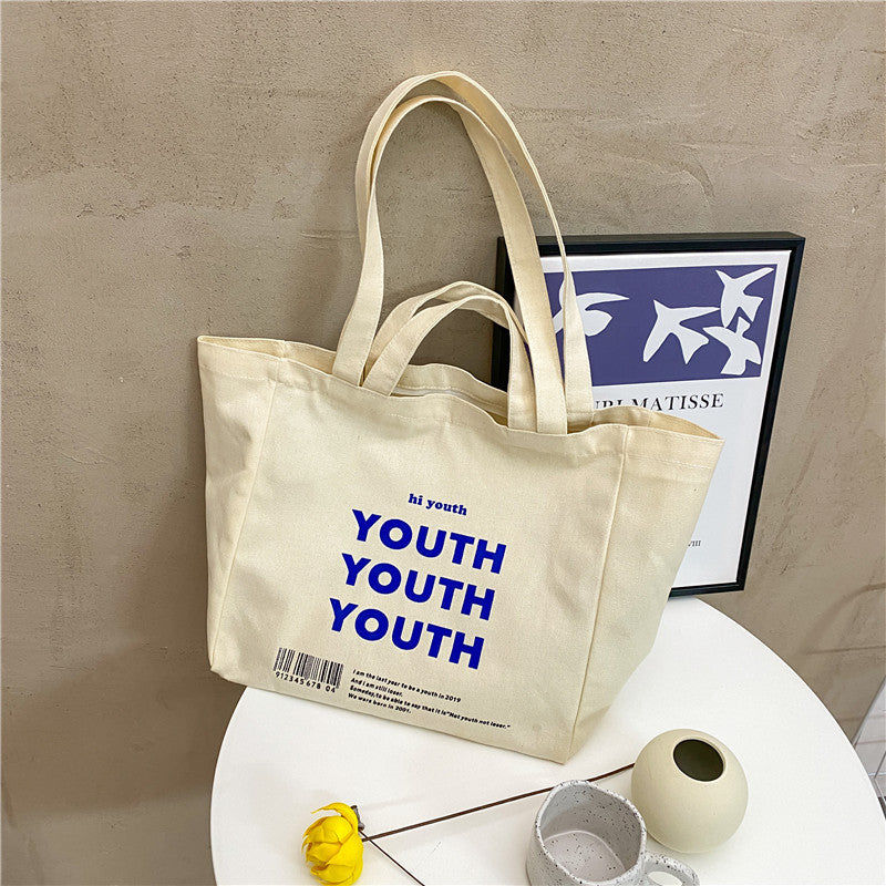 South Korea Idle Style Large Capacity Canvas Bag Women's Men's Shoulder Ins Canvas Bag Handbag All-Matching Harajuku Ulzzang