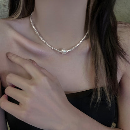 Irregular Small Pieces of Silver Pearl Pendant Necklace Women's Advanced Design Clavicle Chain Simple and Light Luxury Temperament Necklace