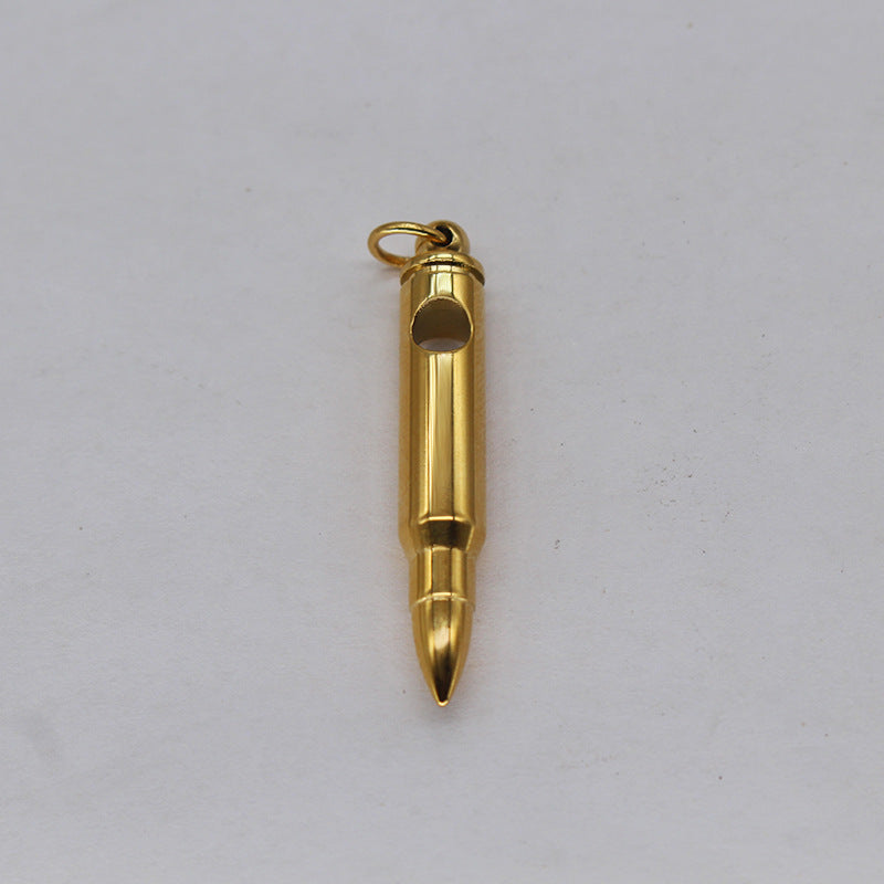 Cross-Border Hot Veterans Memorial Bullet Pendant Necklace Wild Projection Stone Titanium Steel Bullet Clavicle Chain Wholesale