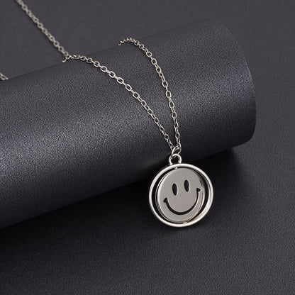 vakkv Titanium Steel Rotating Smiley Necklace Men's Trendy Ins Style Hip Hop Pendant Internet Celebrity Women's Simple Personalized All-Match Crying Face Pendant