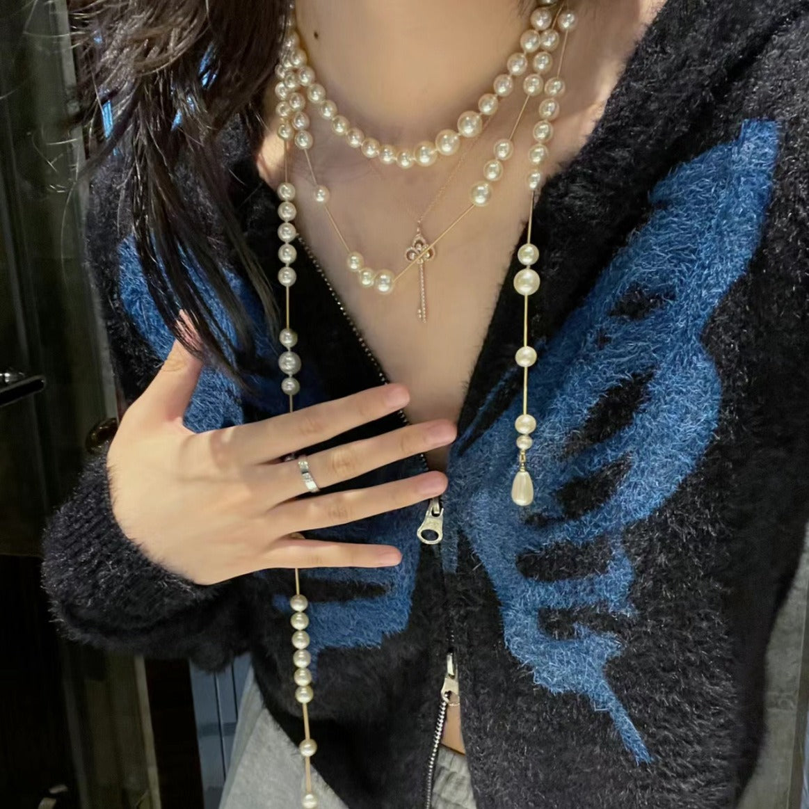 vakkv Xiempress Weiwei'an Pearl Sweater Chain Broken Pearl Multi-Layer Tassel Three-Dimensional Long Necklace All-Match