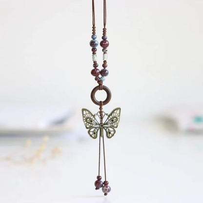 Manufacturer Supply Wholesale Chinese Ethnic Style Butterfly Necklace Niche Ancient Style Long Sweater Chain Woven Clavicle Chain Fashion