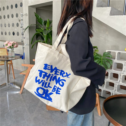 South Korea Idle Style Large Capacity Canvas Bag Women's Men's Shoulder Ins Canvas Bag Handbag All-Matching Harajuku Ulzzang