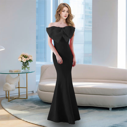 VAKKV Evening Dress for Women High-End Temperament Simple Hepburn Style Banquet Socialite Niche Tube Top Slimming Long Fishtail Dress