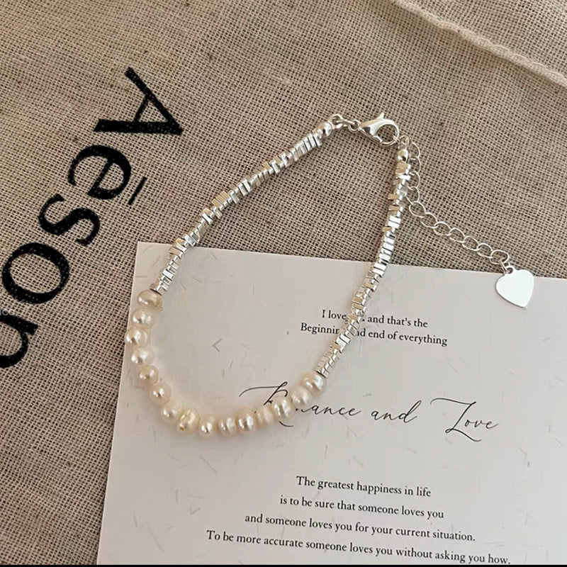 Irregular Small Pieces of Silver Pearl Pendant Necklace Women's Advanced Design Clavicle Chain Simple and Light Luxury Temperament Necklace