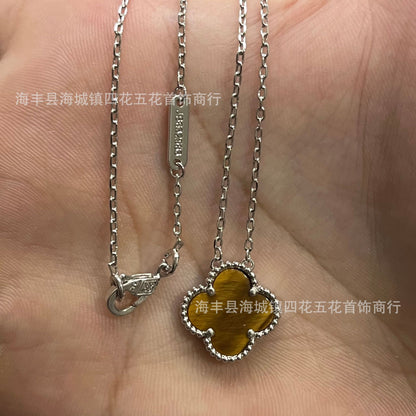 High Version V Gold NOVEMBER'S Clover Necklace Single Flower Natural Fritillary Agate Pendant Double-Sided Clover Clavicle Chain