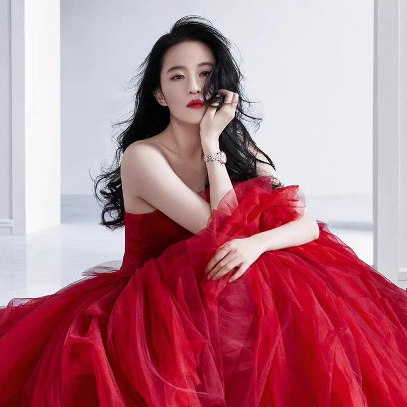 VAKKV Wedding Bride  New High-End Affordable Luxury Liu Yifei Star Same Style Host Evening Dress Trip Shoot Dress