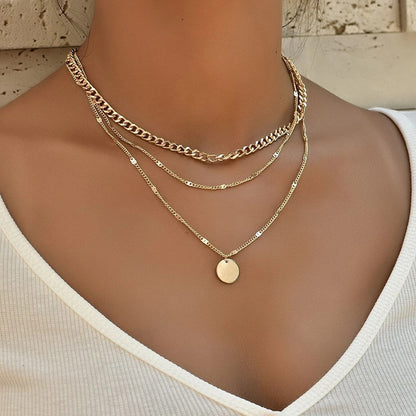 New Ins Cold Style round Pendant Clavicle Necklace HOT and NEW Cross Border Multi-Layer Necklace Chain Necklace N5899