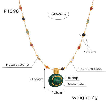 vakkv Korean Style Personalized Minority Simple Elegant Personality Ornament Multi Colors Natural Stone Beaded Design Titanium Steel Necklace