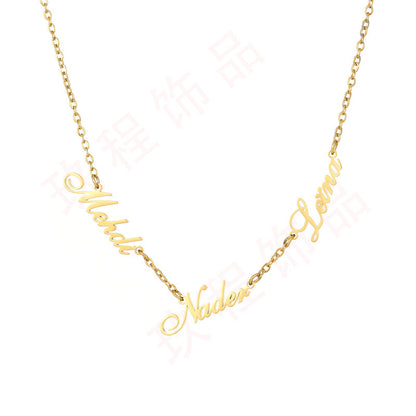 vakkv  [One Piece Customized] Stainless Steel English Letter Combination Pendant 18K Gold Plating Family Multi-Name Combination Necklace