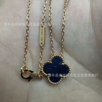 High Version V Gold NOVEMBER'S Clover Necklace Single Flower Natural Fritillary Agate Pendant Double-Sided Clover Clavicle Chain