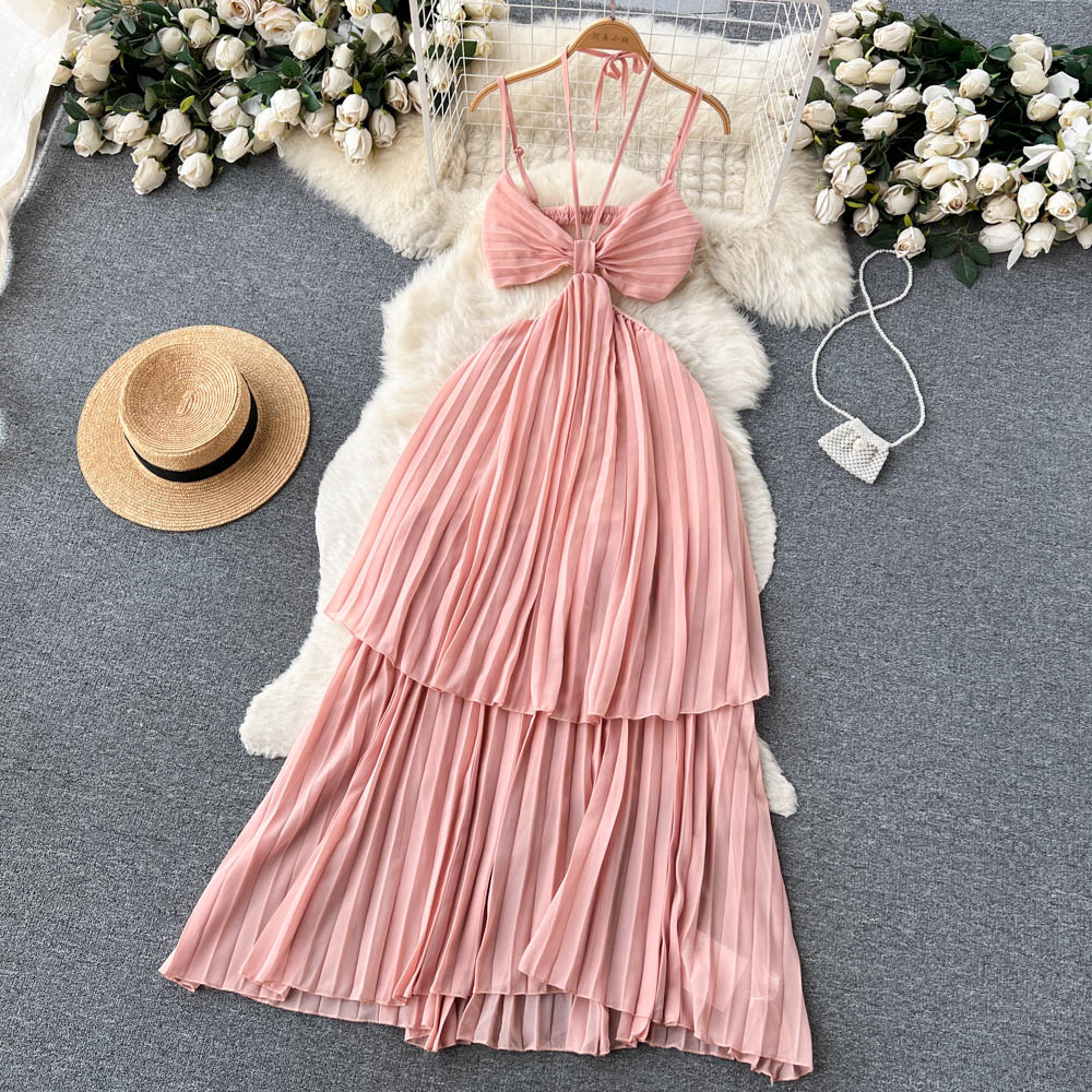 VAKKV Sexy A line Sleeveless Pink Summer Holiday Dress P248