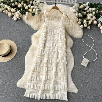 VAKKV Cute A line Sleeveless Ruffles Dress Beach Summer Holiday Dress P251