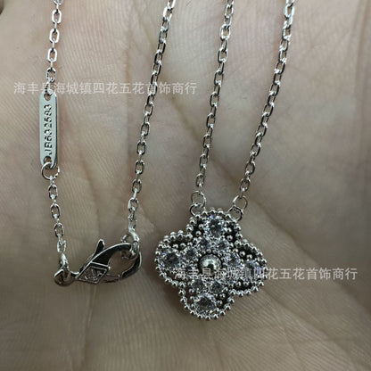 High Version V Gold NOVEMBER'S Clover Necklace Single Flower Natural Fritillary Agate Pendant Double-Sided Clover Clavicle Chain