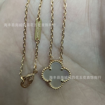 High Version V Gold NOVEMBER'S Clover Necklace Single Flower Natural Fritillary Agate Pendant Double-Sided Clover Clavicle Chain